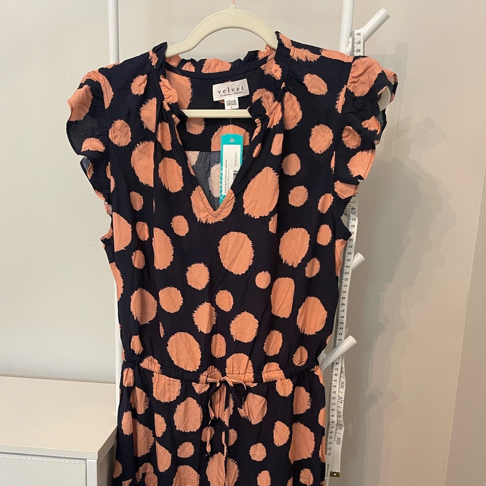 Velvet Women's Navy and Peach Polka Dot Midi Dress